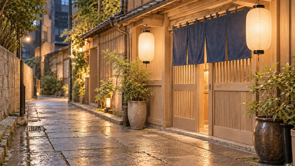 夜の恵比寿の路地に灯る、ほたる坂の入口